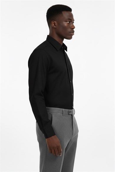 Erkek Slim Fit Siyah Gömlek