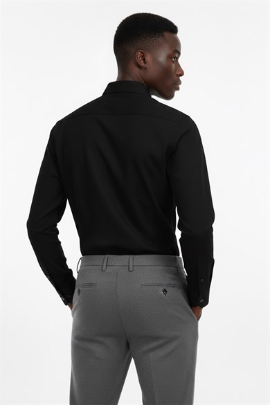 Erkek Slim Fit Siyah Gömlek
