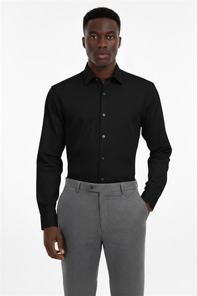Erkek Slim Fit Siyah Gömlek