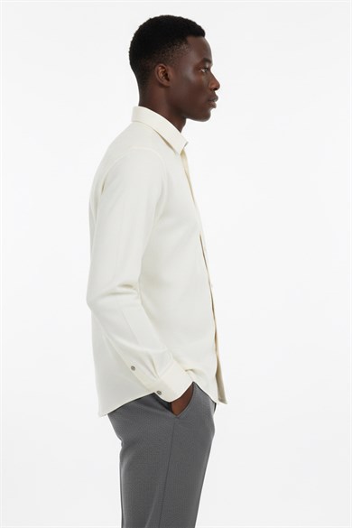 Erkek Slim Fit Krem Gömlek