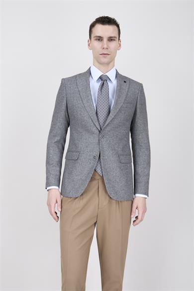 Erkek Slim Fit Sivri Yaka Açık Gri Ceket