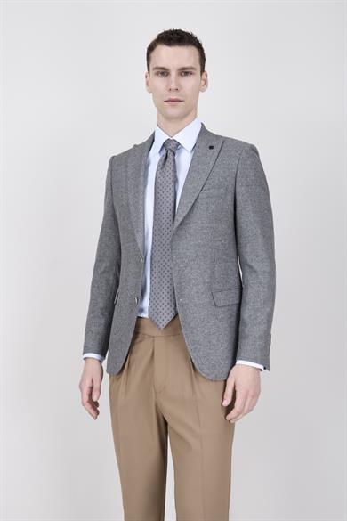 Erkek Slim Fit Sivri Yaka Açık Gri Ceket
