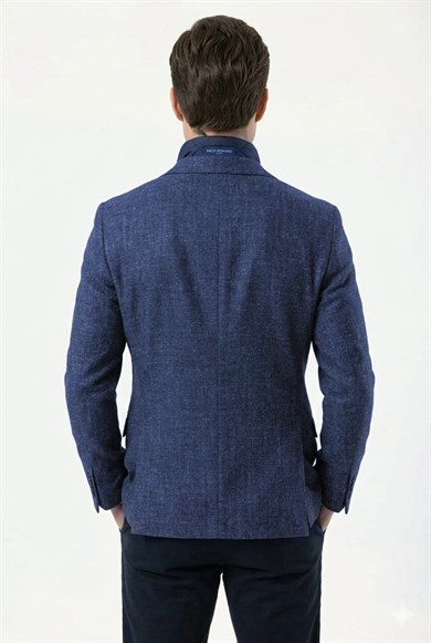 Erkek Slim Fit Mono Yaka Çıkarılabilir Kapitone Astarlı Açık Lacivert Ceket