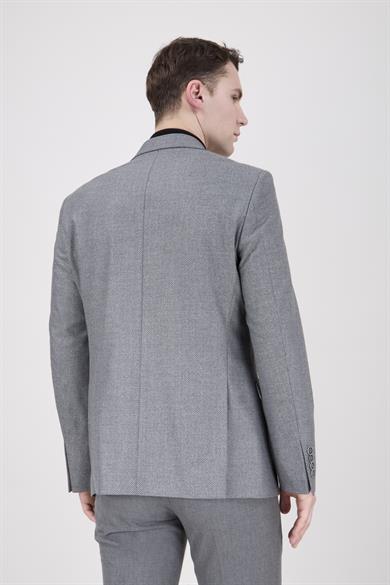 Erkek Slim Fit Mono Yaka Balık Sırtı Açık Gri Ceket