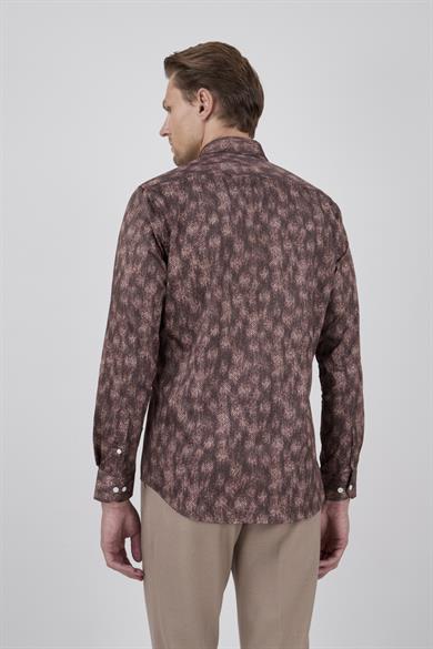 Erkek Slim Fit Desenli Kahverengi Gömlek