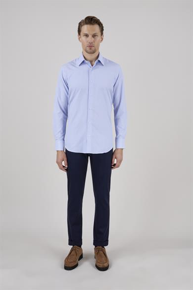 Erkek Slim Fit Çizgili Açık Lacivert Gömlek