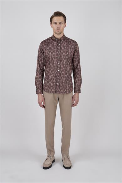 Erkek Slim Fit Desenli Kahverengi Gömlek