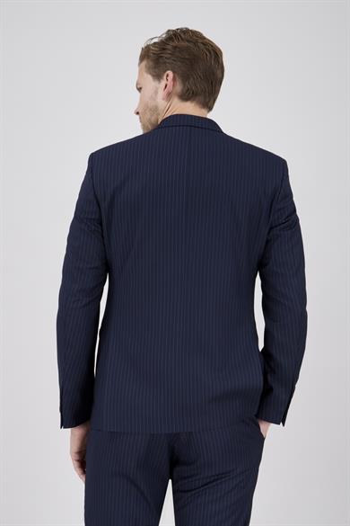 Erkek Slim Fit Sivri Yaka Açık Lacivert Yelekli Takım Elbise