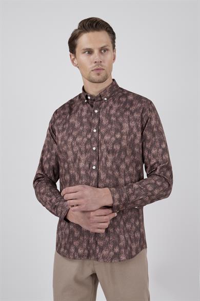 Erkek Slim Fit Desenli Kahverengi Gömlek