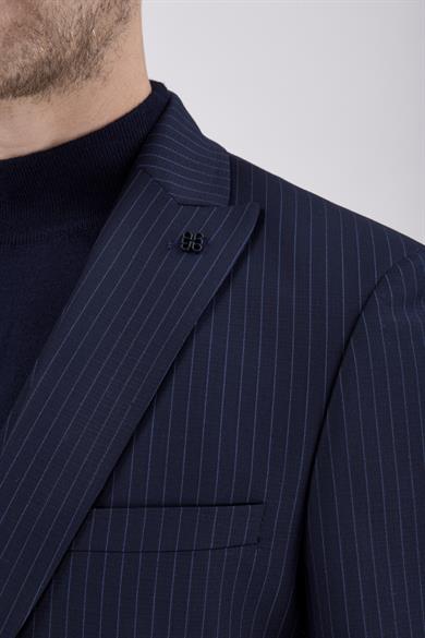Erkek Slim Fit Sivri Yaka Açık Lacivert Yelekli Takım Elbise