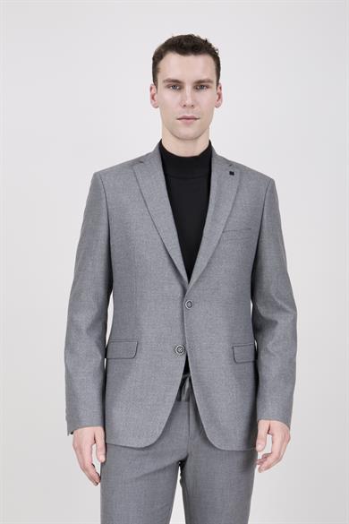 Erkek Slim Fit Mono Yaka Balık Sırtı Açık Gri Ceket