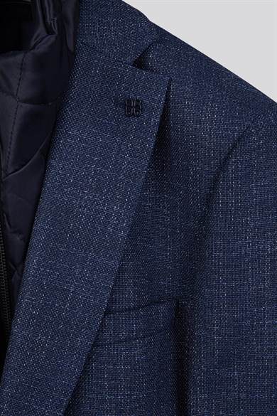 Erkek Slim Fit Mono Yaka Çıkarılabilir Kapitone Astarlı Açık Lacivert Ceket