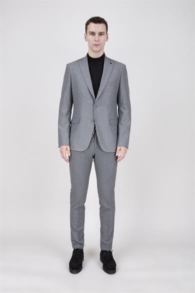 Erkek Slim Fit Mono Yaka Balık Sırtı Açık Gri Ceket