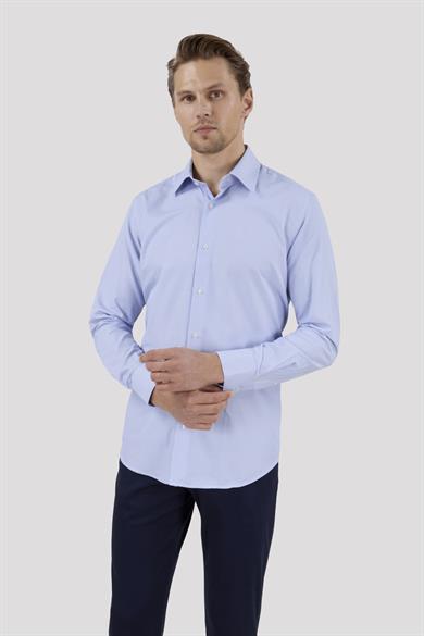 Erkek Slim Fit Çizgili Açık Lacivert Gömlek