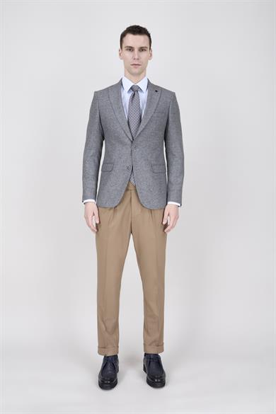 Erkek Slim Fit Sivri Yaka Açık Gri Ceket