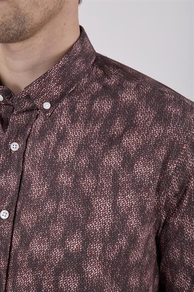 Erkek Slim Fit Desenli Kahverengi Gömlek