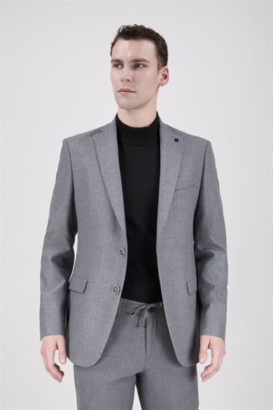 Erkek Slim Fit Mono Yaka Balık Sırtı Açık Gri Ceket