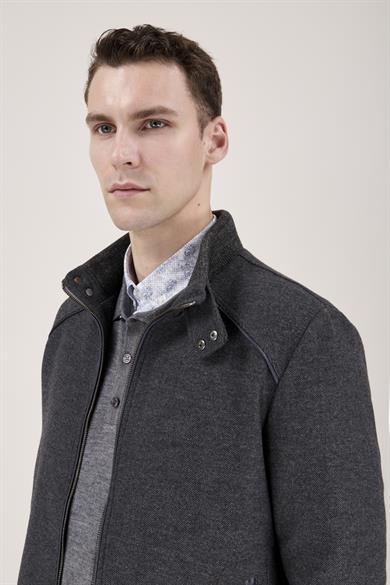 Erkek Antrasit Dik Yaka Fermuarlı Casual Mont