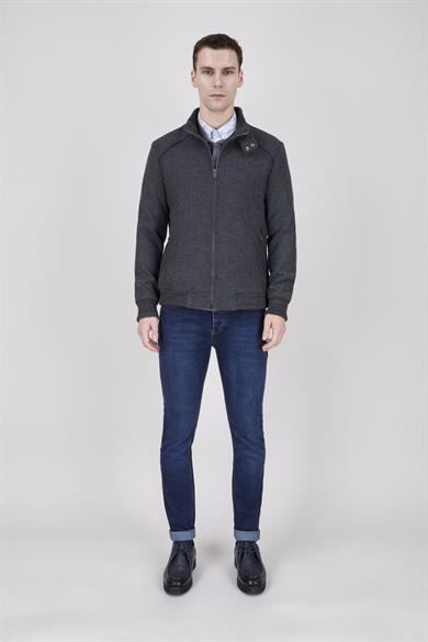 Erkek Antrasit Dik Yaka Fermuarlı Casual Mont