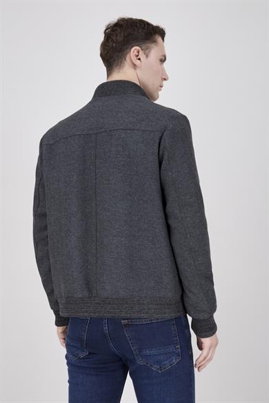 Erkek Antrasit Dik Yaka Fermuarlı Casual Mont