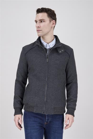 Erkek Antrasit Dik Yaka Fermuarlı Casual Mont