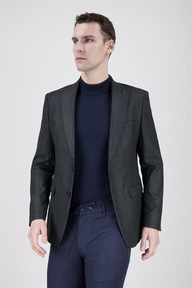Erkek Slim Fit Sivri Yaka Antrasit Ceket