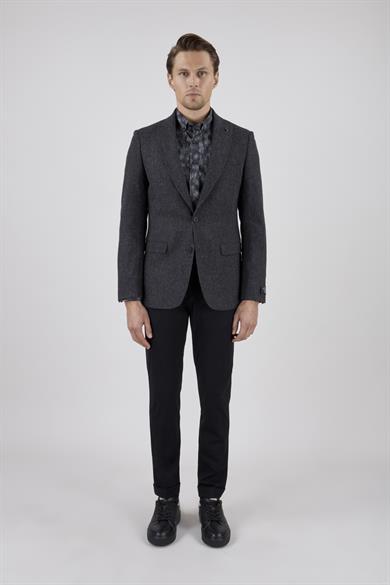 Erkek Slim Fit Mono Yaka Ekose Antrasit Ekose Ceket
