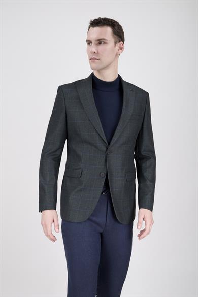Erkek Slim Fit Sivri Yaka Antrasit Ceket