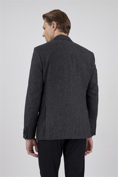Erkek Slim Fit Mono Yaka Ekose Antrasit Ekose Ceket