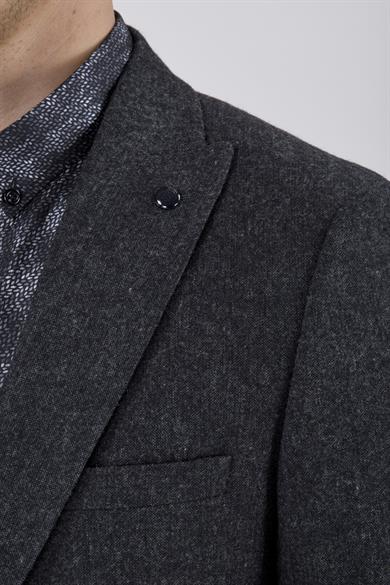 Erkek Slim Fit Mono Yaka Ekose Antrasit Ekose Ceket