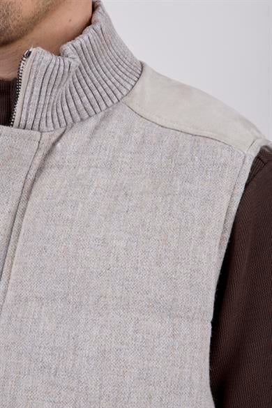 Erkek Bej Dik Yaka Yünlü Casual Yelek
