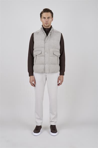 Erkek Bej Dik Yaka Yünlü Casual Yelek