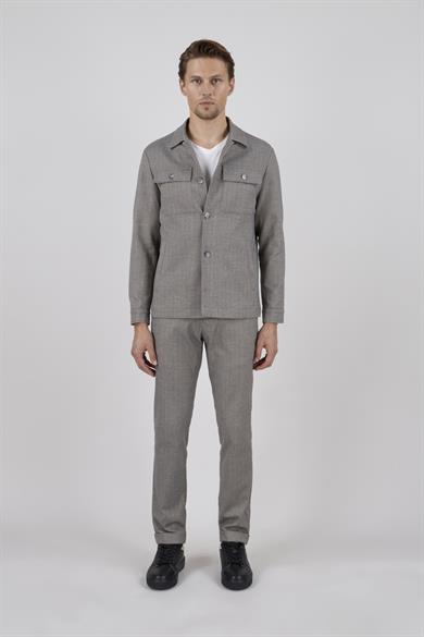 Erkek Slim Fit Bej Renk Gömlek Ceket Kapak Cepli Spor Alt Üst Takım