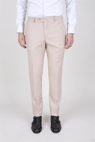 Erkek Slim Fit Sivri Yaka Bej Yelekli Takım Elbise