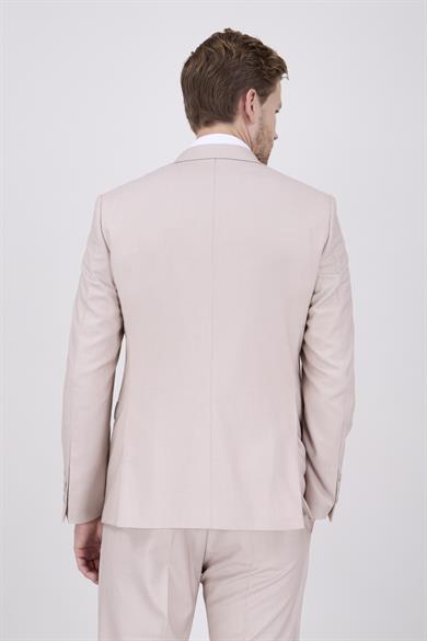Erkek Slim Fit Sivri Yaka Bej Yelekli Takım Elbise