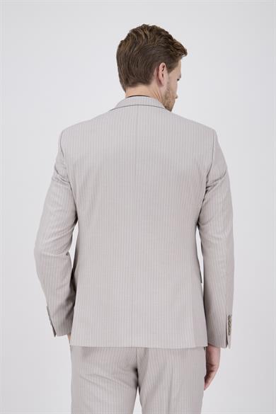 Erkek Slim Fit Sivri Yaka Bej Yelekli Takım Elbise