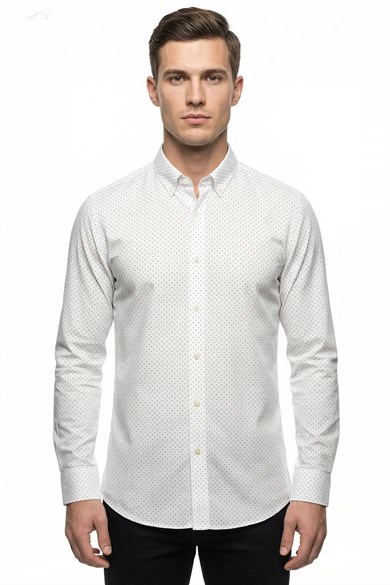 Beyaz Slim Fit 02 Düğmeli Model Uzun Kol 6 Drop Gömlek