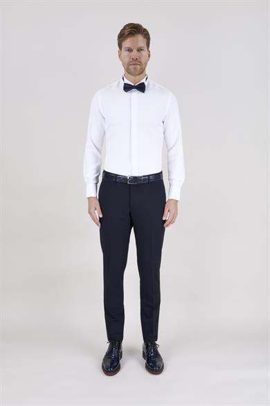 Erkek Slim Fit Ata Yaka Duble Manşet Gizli Pat Beyaz Gömlek
