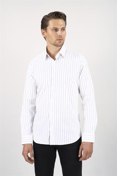 Erkek Slim Fit Çizgili Beyaz Gömlek