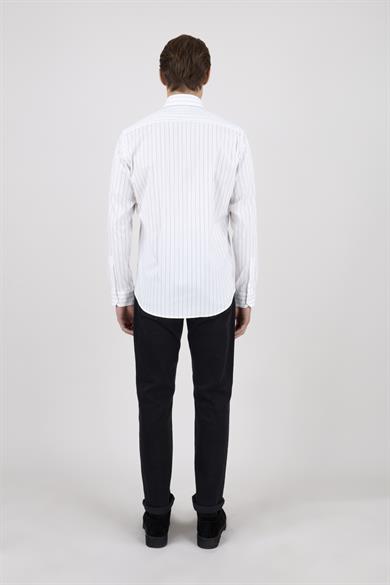Erkek Slim Fit Çizgili Beyaz Gömlek