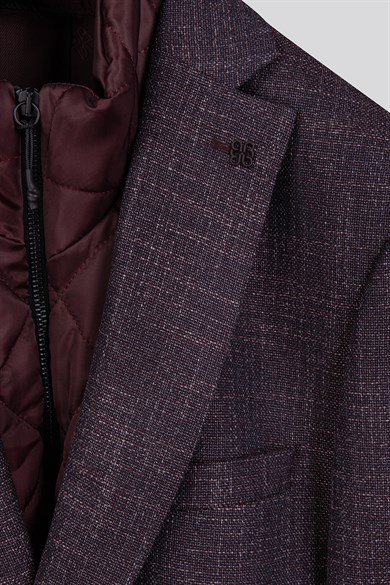 Erkek Slim Fit Mono Yaka Çıkarılabilir Kapitone Astarlı Bordo Ceket