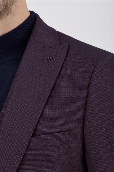 Erkek Slim Fit Sivri Yaka Bordo Yelekli Takım Elbise
