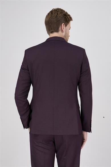 Erkek Slim Fit Sivri Yaka Bordo Yelekli Takım Elbise