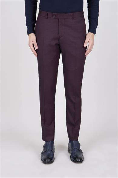 Erkek Slim Fit Sivri Yaka Bordo Yelekli Takım Elbise