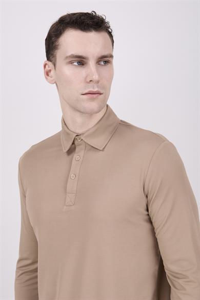 Erkek Uzun Kol Camel Polo Yaka Tişört