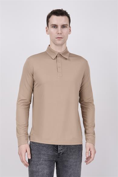 Erkek Uzun Kol Camel Polo Yaka Tişört