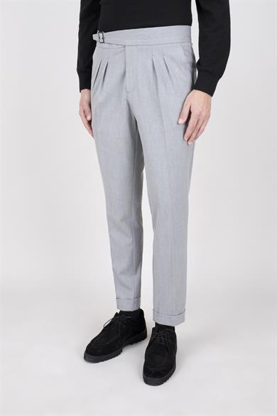 Erkek Açık Gri Çift Pileli Pantolon