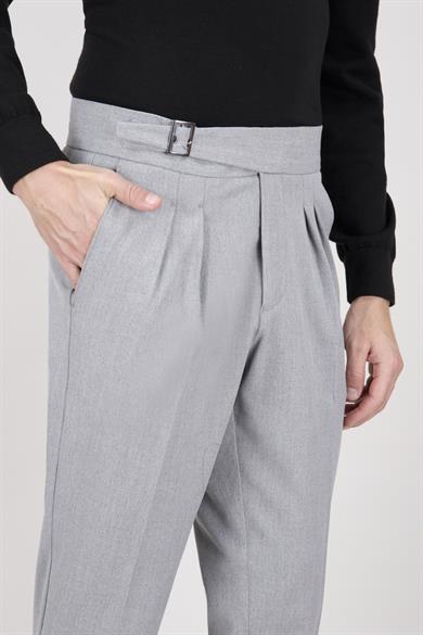 Erkek Açık Gri Çift Pileli Pantolon