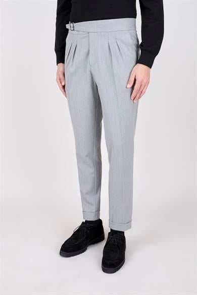 Erkek Açık Gri Çift Pileli Pantolon