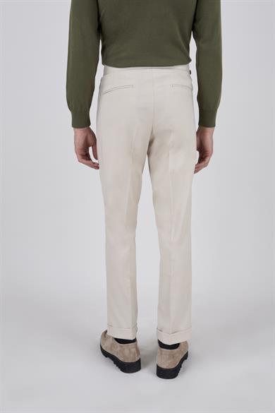 Erkek Bej Çift Pileli Pantolon